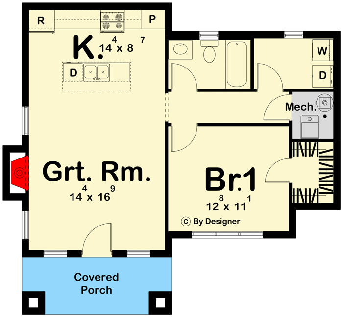 Plan 623071DJ: Craftsman Cottage House Plan under 750 Square Feet - Floor Plan - Main Level - Bungalow, Cottage, Country, Craftsman, New American, Traditional, Vacation
