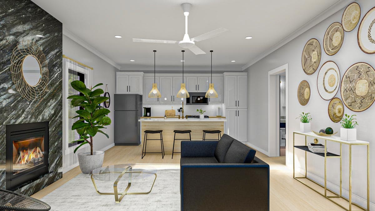 Plan 623071DJ: Craftsman Cottage House Plan under 750 Square Feet - Image #4 - Bungalow, Cottage, Country, Craftsman, New American, Traditional, Vacation