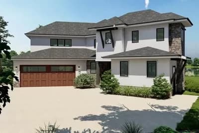 Contemporary Waterfront House Plan with Office and Large Covered Porch