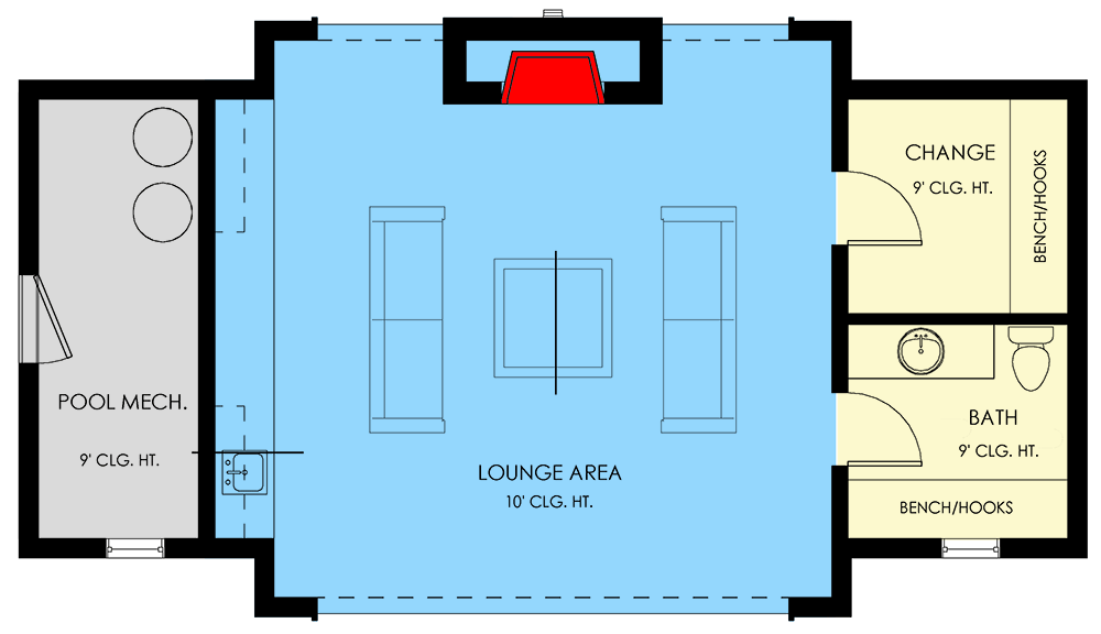 Plan 270054AF: New American Pool House with Fireplace - Floor Plan - Main Level - Country, Modern Farmhouse, New American