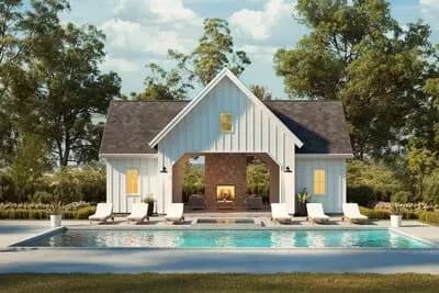 New American Pool House with Fireplace
