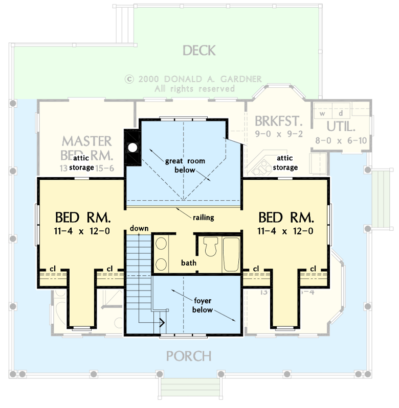 Plan 444234GDN: Classic 3-Bed Farmhouse with Balcony Overlook and Wraparound Porch - Floor Plan - 2nd Floor - Country, Farmhouse, Traditional