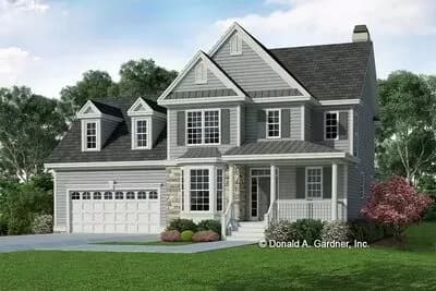 2-Story 4-Bed House Plan with Turret-styled Bay Window and 2-story Foyer