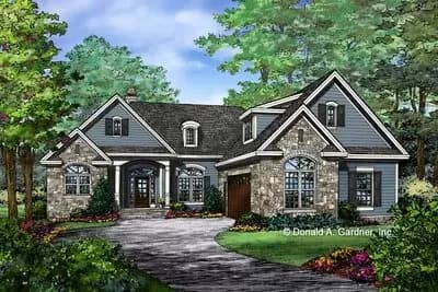 Small Craftsman Home Plan with Courtyard-entry Garage with Bonus Space Above