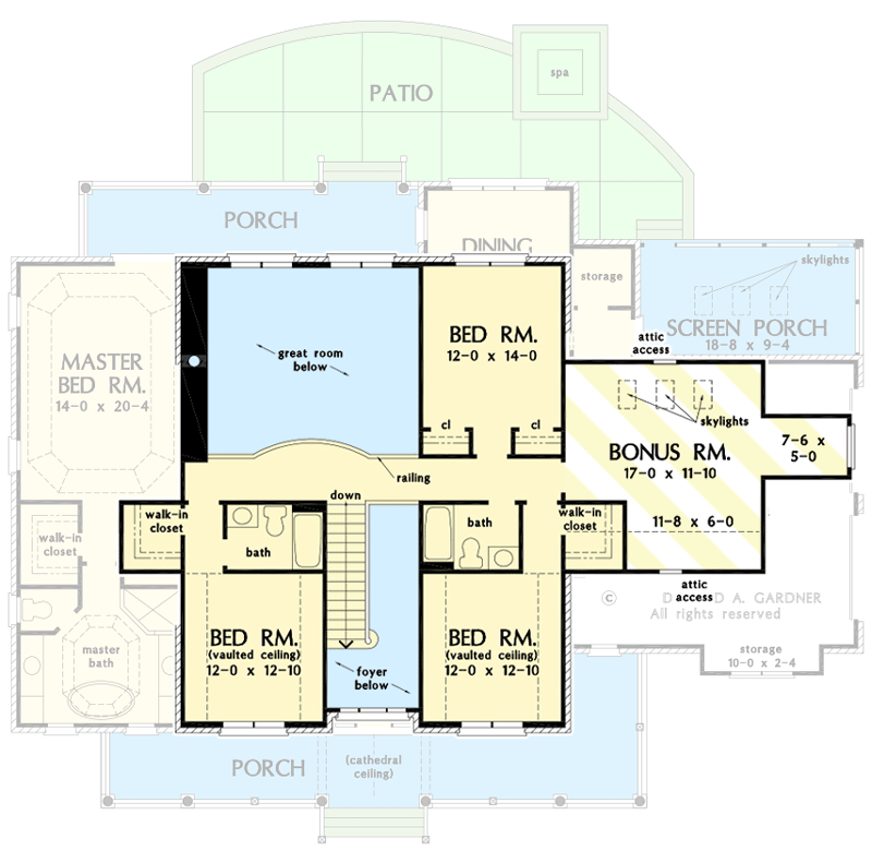 Plan 444251GDN: Classic 2-Story Farmhouse with 3 Porches - Floor Plan - Second Level with Bonus Room - Country, Farmhouse, Traditional