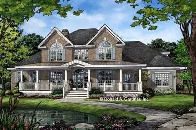 Classic 2-Story Farmhouse with 3 Porches