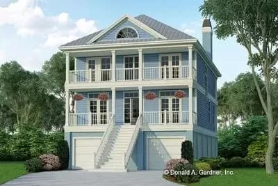 Southern Coastal Home Plan with Stacked Front and Back Porches