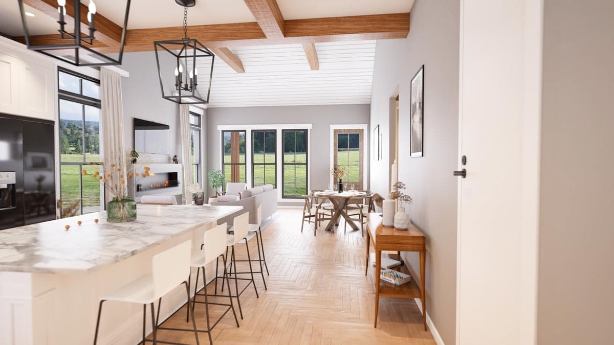 Plan 51886HZ: 2-Bed Farmhouse Cottage House Plan with Vaulted Great Room - 960 Sq Ft - Image #5 - Cabin, Cottage, Country, Craftsman, Farmhouse, Modern Farmhouse, Rustic, Traditional