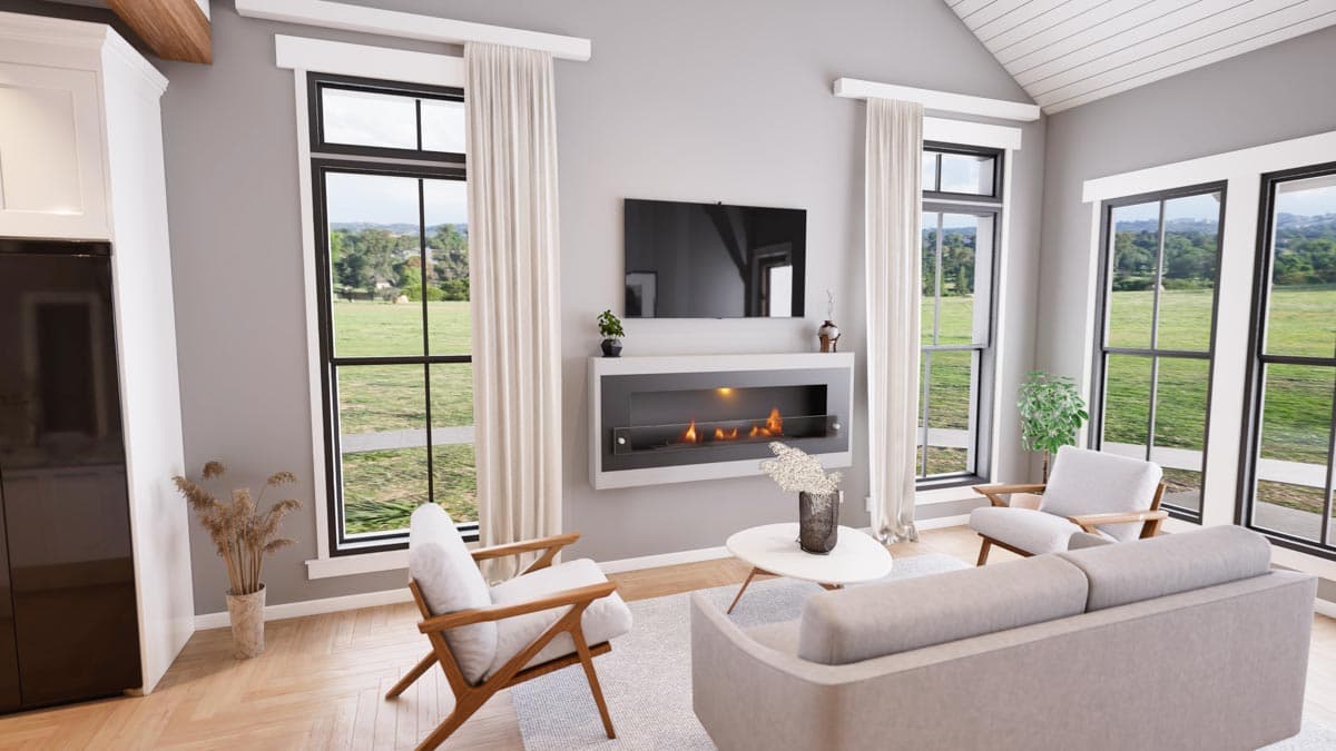 Plan 51886HZ: 2-Bed Farmhouse Cottage House Plan with Vaulted Great Room - 960 Sq Ft - Image #7 - Cabin, Cottage, Country, Craftsman, Farmhouse, Modern Farmhouse, Rustic, Traditional