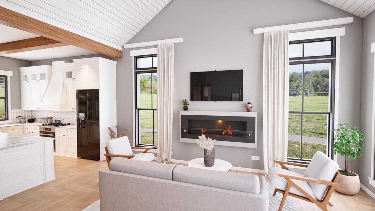 Plan 51886HZ: 2-Bed Farmhouse Cottage House Plan with Vaulted Great Room - 960 Sq Ft - Image #8 - Cabin, Cottage, Country, Craftsman, Farmhouse, Modern Farmhouse, Rustic, Traditional