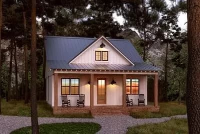 2-Bed Farmhouse Cottage House Plan with Vaulted Great Room - 960 Sq Ft