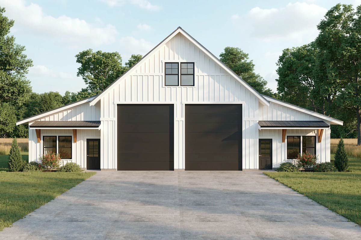 Plan 280164JWD: Symmetrical 2-Bed Country Farmhouse ADU with Oversized Garage - Image #20 - Barndominium, Country, New American, Rustic