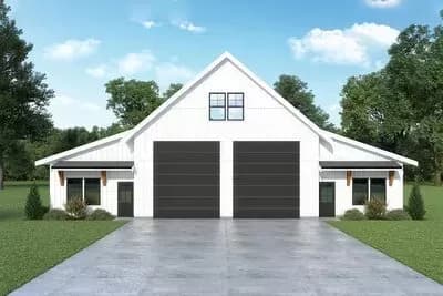 Symmetrical 2-Bed Country Farmhouse ADU with Oversized Garage