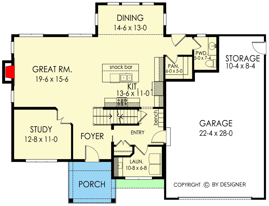 Plan 790109GLV: Exclusive Modern Farmhouse Plan with Study and Bonus Room - Floor Plan - Main Level - Contemporary, Modern Farmhouse, New American