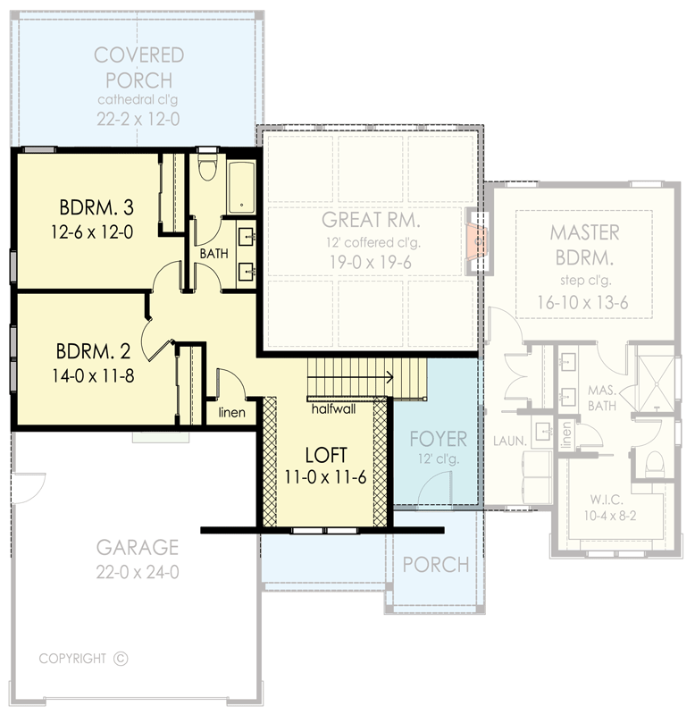 Plan 790112GLV: Rustic New American House Plan with Main-Level Master Bedroom - 2548 Sq Ft - Floor Plan - 2nd Floor - Country, Craftsman, New American, Rustic