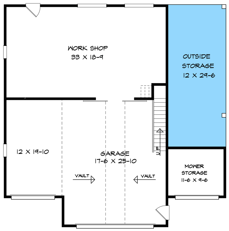 Plan 360092DK: Detached 3-Car Garage with Workshop and Loft - Floor Plan - Main Level - Country, Traditional