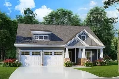 3 Bed House Plan with Board and Batten Exterior with Attractive Tapered Columns - 1591 Sq Ft
