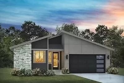 Narrow Lot Mid-Century Modern House Plan with Home Office Option