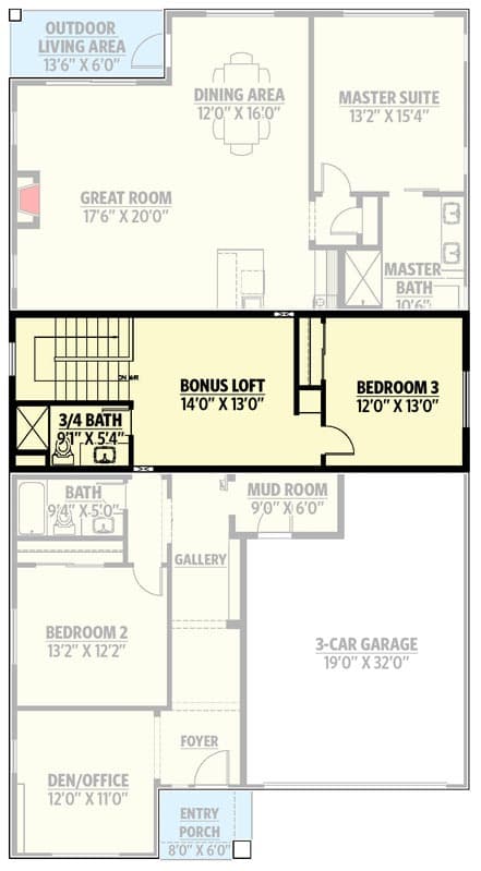 Plan 737035LVL: New American Ranch Plan with Upstairs Loft - Floor Plan - 2nd Floor - Cottage, Craftsman, Northwest