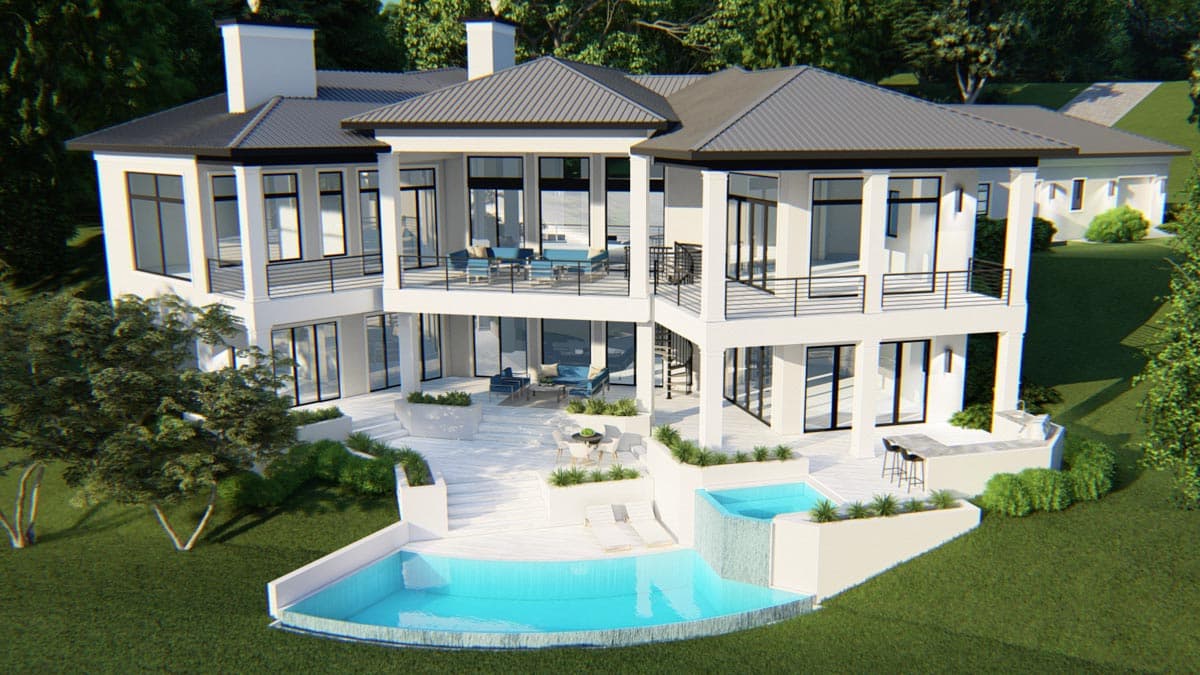 Plan 871014JEN: Contemporary Home with Angled 4-Car Garage and a Finished Walkout Basement - Image #4 - Contemporary, European, Mediterranean, Ranch, Southern, Transitional