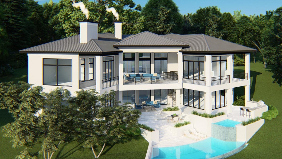 Plan 871014JEN: Contemporary Home with Angled 4-Car Garage and a Finished Walkout Basement - Image #7 - Contemporary, European, Mediterranean, Ranch, Southern, Transitional