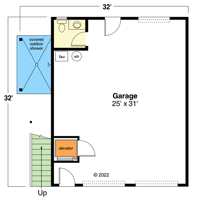 Plan 72317DA: Classic Garage Studio with Optional Elevator - Floor Plan - Main Level - Carriage, Craftsman, Traditional