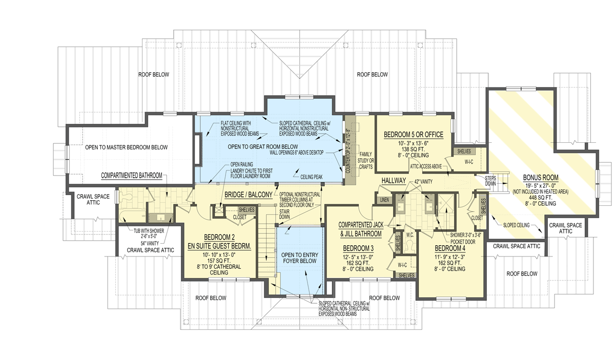 Plan 654015KNA: Exclusive Rustic Modern Farmhouse Plan with 4 or 5 Beds and a 2-Story Great Room - 3187 Sq Ft - Floor Plan - 2nd Level: 5 Bedroom Version (included) - Country, Craftsman, Modern Farmhouse, New American