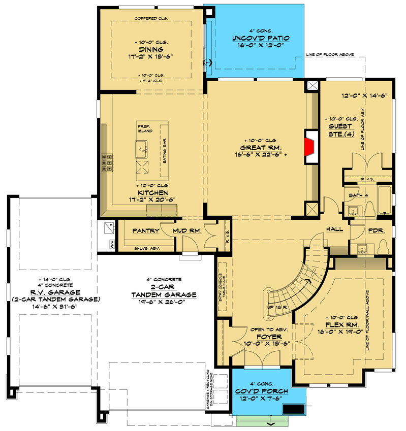 Plan 666144RAF: 2-Story Contemporary Home Plan with RV Garage Bay - Floor Plan - Main Level - Modern, Northwest