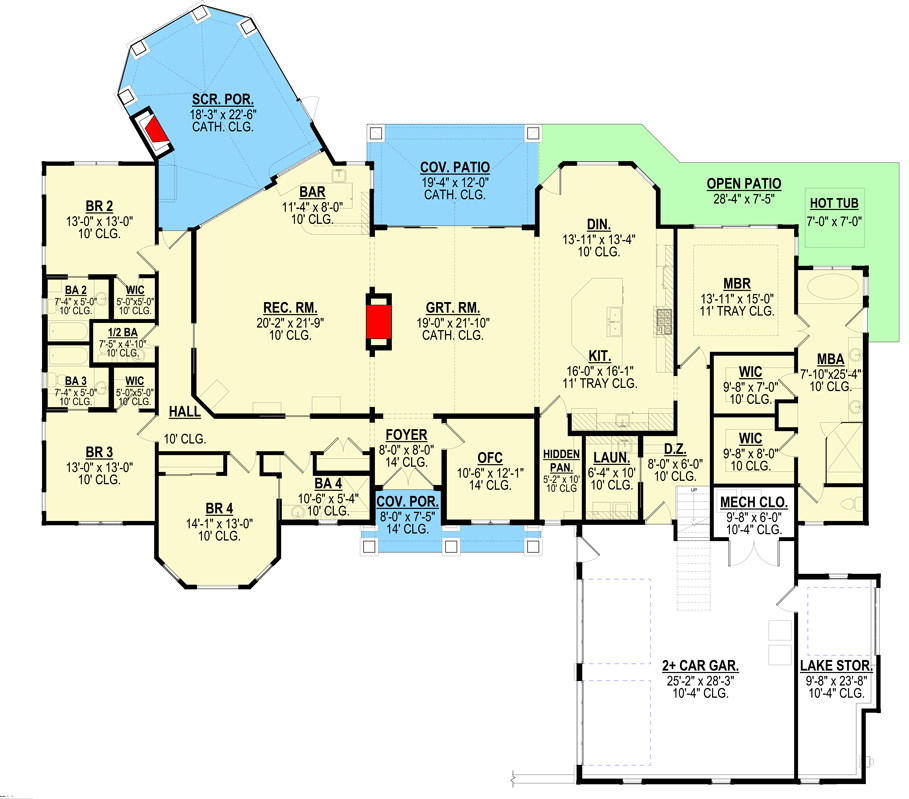 Plan 871016JEN: European Ranch Plan with Split-bed Layout - Floor Plan - Main Level - Craftsman, European, Ranch