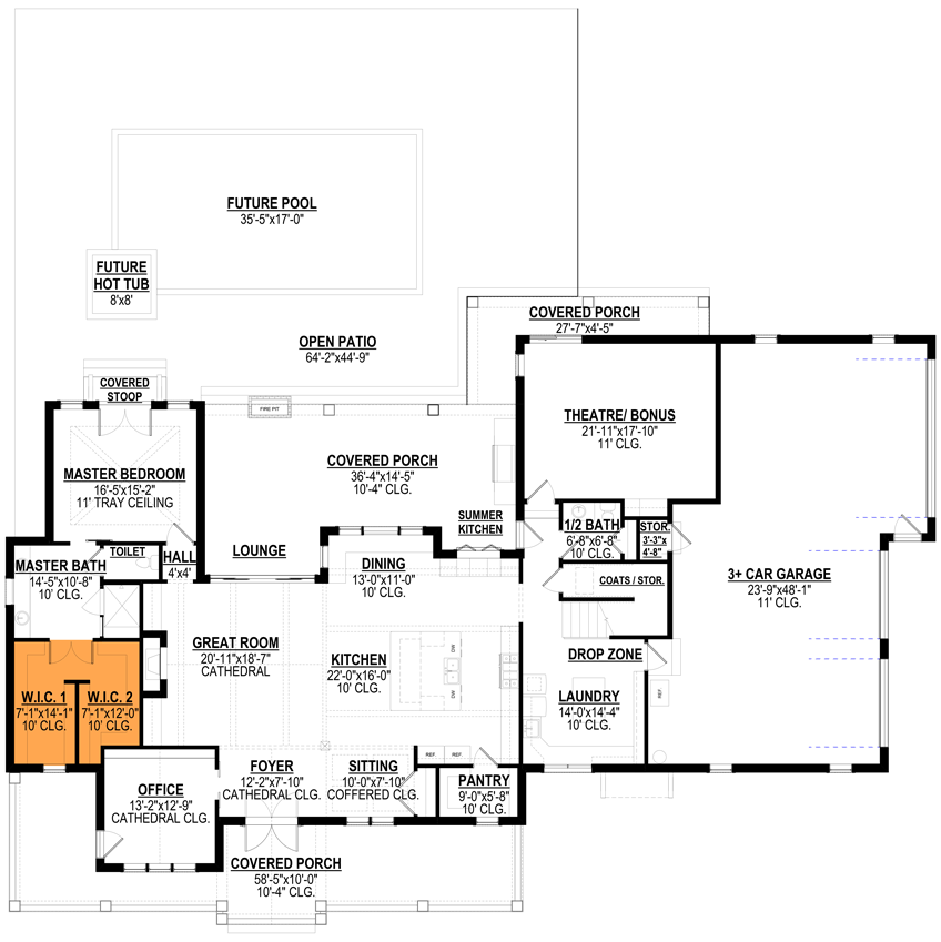 Plan 871017JEN: 5-Bed New American Farmhouse Plan with Master on Main Level - 4559 Sq Ft - Floor Plan - Main Level with 2 Walk-in Closets in Master Suite ($295) - Country, Farmhouse, Modern Farmhouse, New American