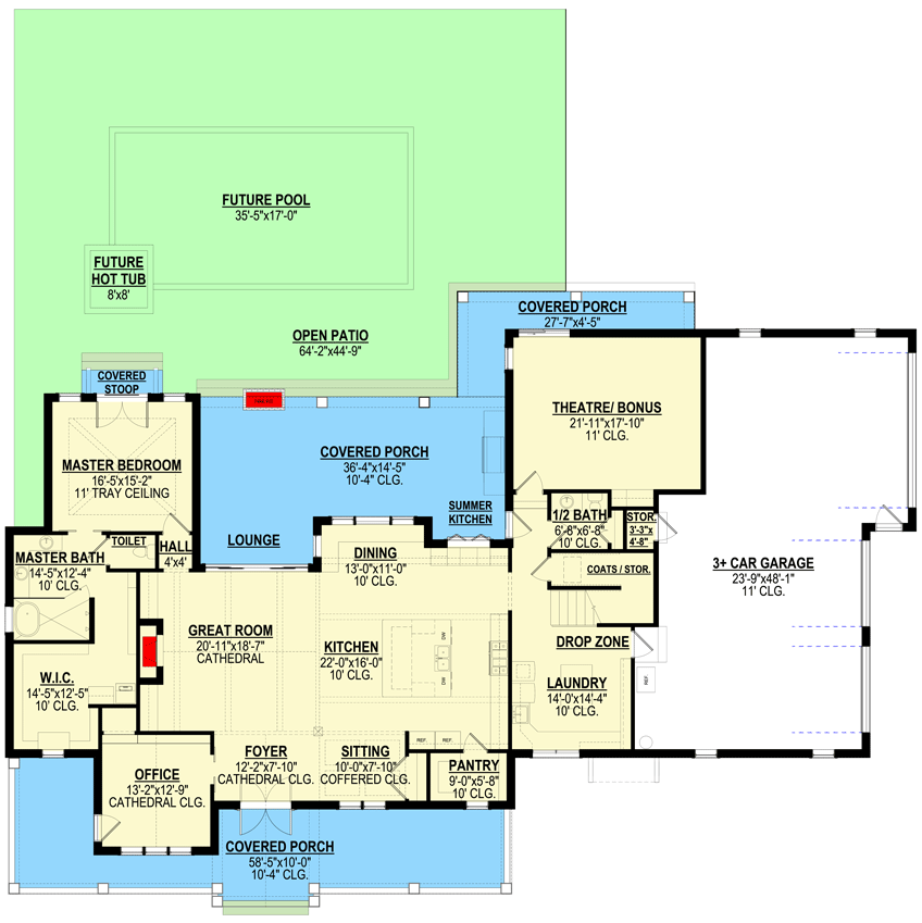 Plan 871017JEN: 5-Bed New American Farmhouse Plan with Master on Main Level - 4559 Sq Ft - Floor Plan - Main Level - Country, Farmhouse, Modern Farmhouse, New American