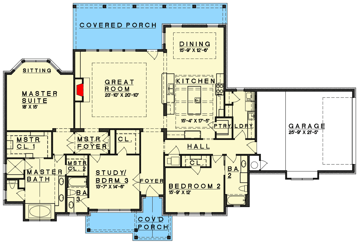Plan 333012JHB: Gracious Hill Country Home Plan with Flexible Design - Floor Plan - Main Level - Hill Country, Ranch