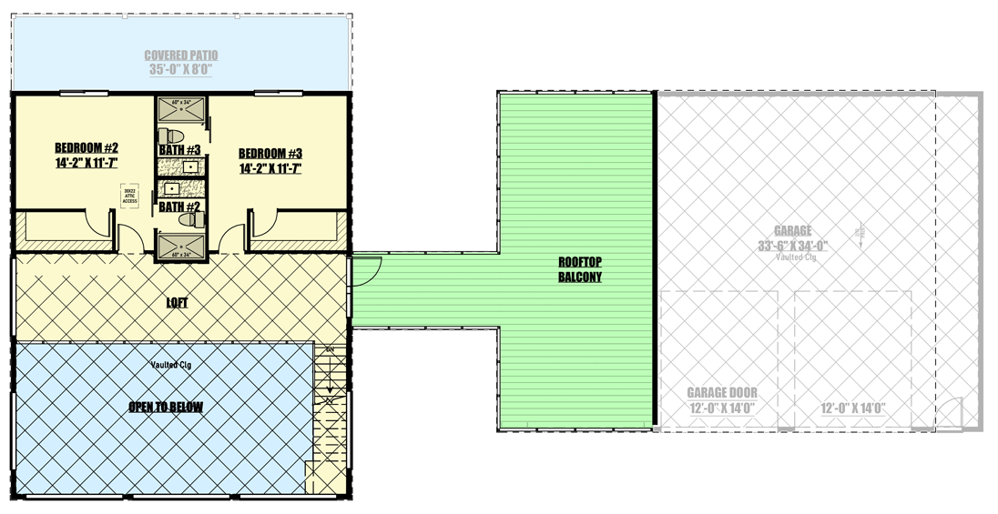 Plan 400001FTY: Exclusive 2-Story Modern Home Plan with Rooftop Deck and Garage with Full Bath  - Floor Plan - 2nd Floor - Contemporary, Modern, Mountain