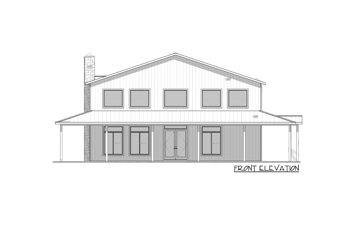 Plan 400002FTY: Pole Building with 8'-deep Wraparound Porch - Image #19 - Barndominium, Country, Mountain