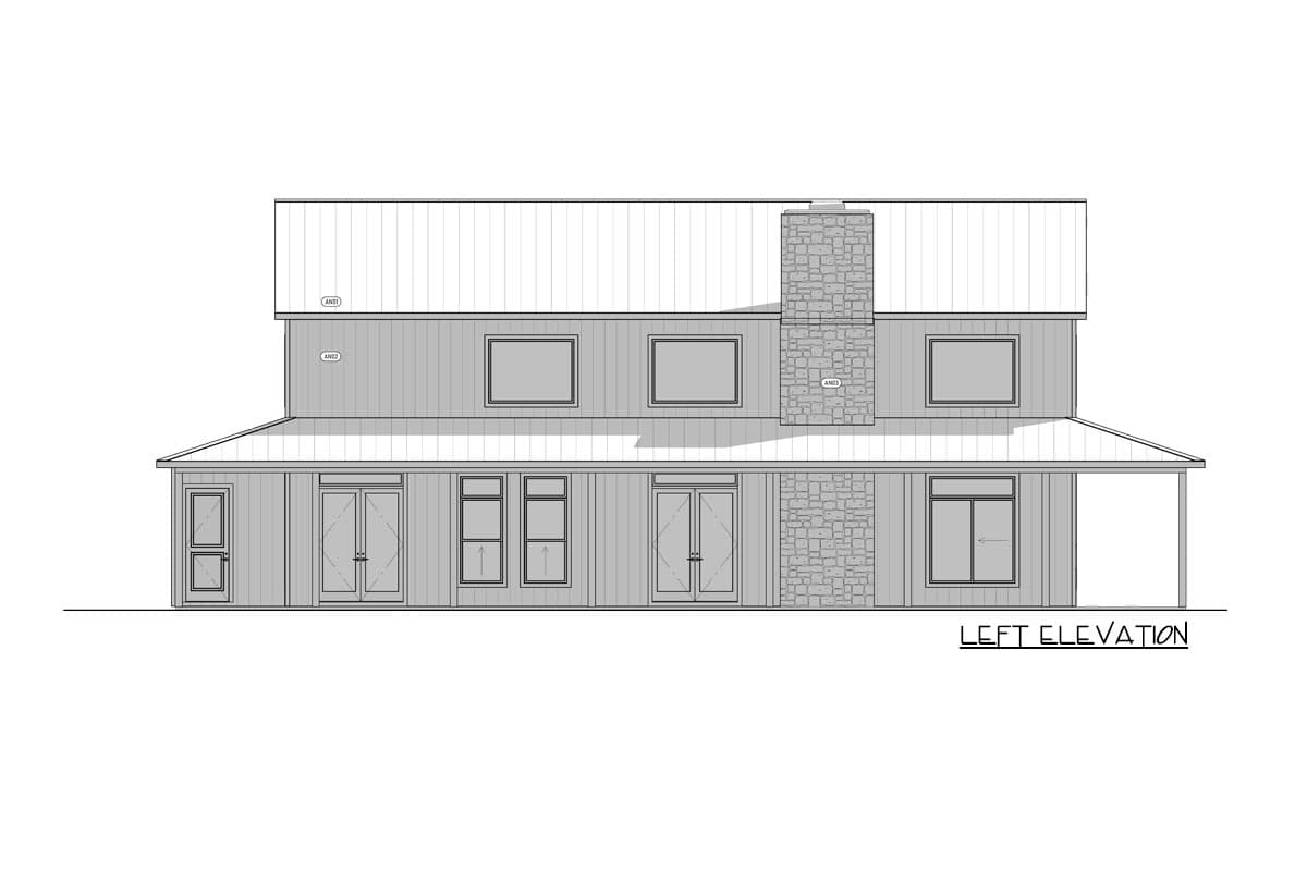 Plan 400002FTY: Pole Building with 8'-deep Wraparound Porch - Image #20 - Barndominium, Country, Mountain