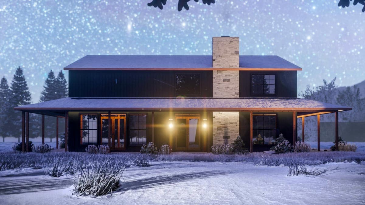 Plan 400002FTY: Pole Building with 8'-deep Wraparound Porch - Image #6 - Barndominium, Country, Mountain