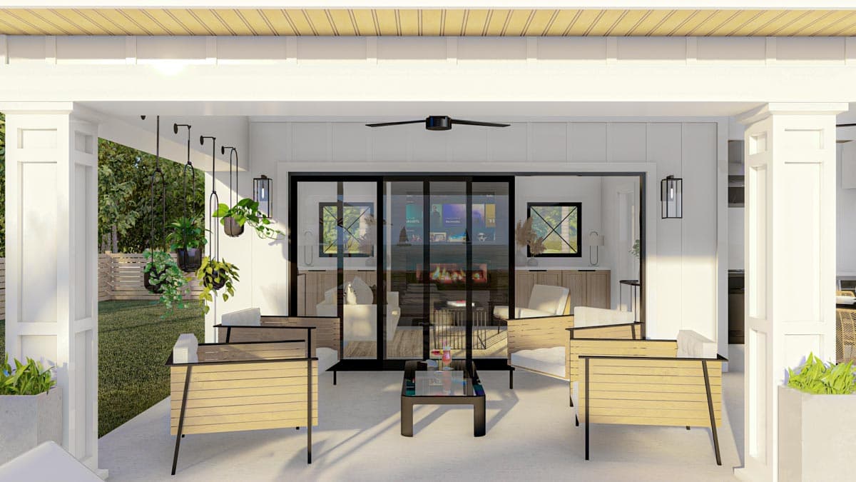 Plan 623073DJ: Attractive Pool House with Large Covered Porch and a Fireplace - Image #4 - Country, New American, Traditional