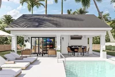 Attractive Pool House with Large Covered Porch and a Fireplace