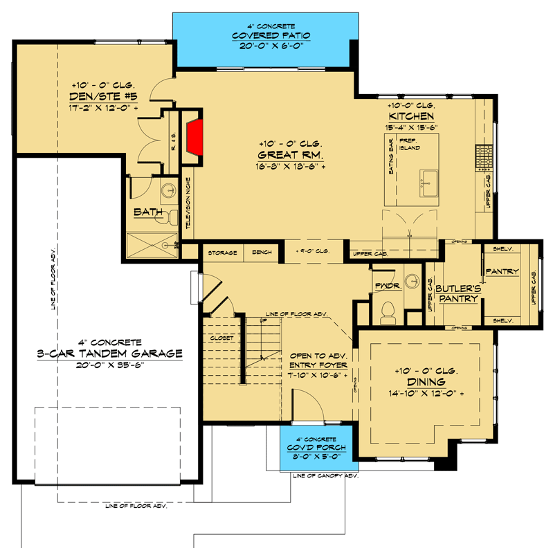 Plan 666147RAF: 3-Story Contemporary House Plan with Rooftop Deck - Floor Plan - Main Level - Modern, Northwest
