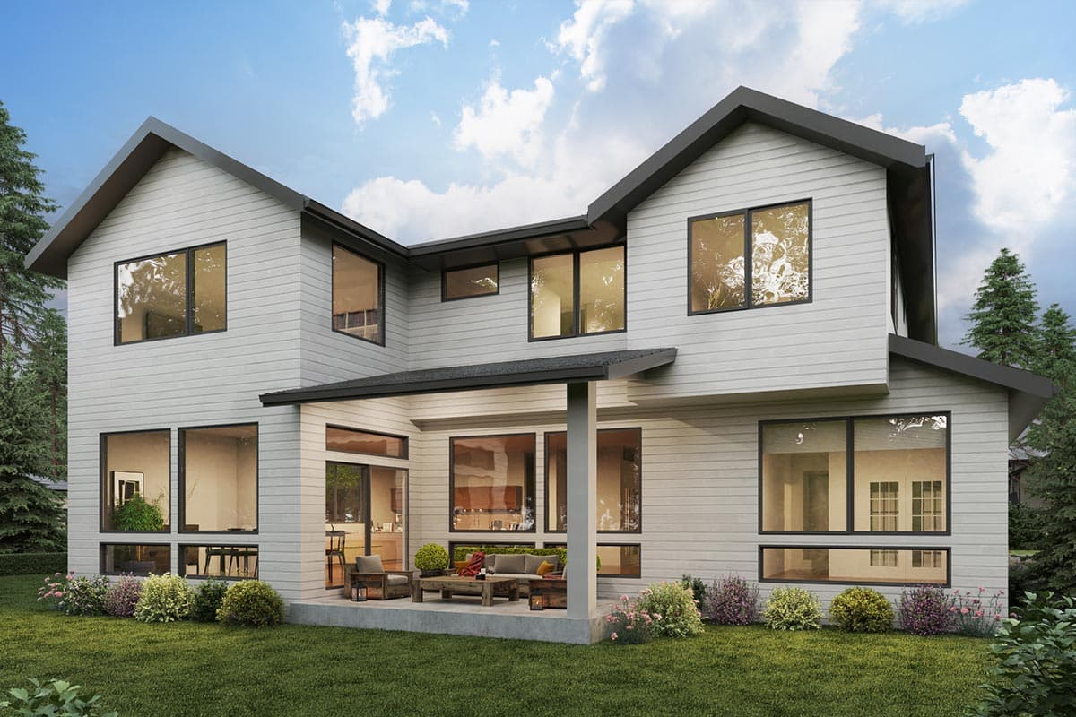 Plan 666148RAF: Contemporary 2-Story House Plan with Home Office and Media Room - Image #4 - Contemporary, New American, Northwest