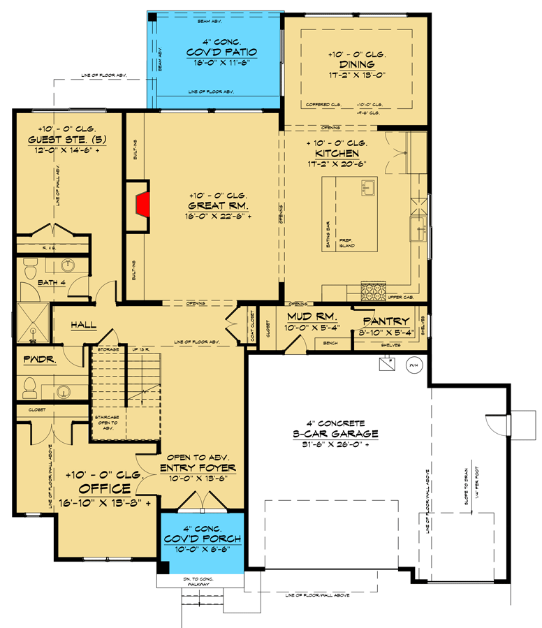 Plan 666148RAF: Contemporary 2-Story House Plan with Home Office and Media Room - Floor Plan - Main Level - Contemporary, New American, Northwest
