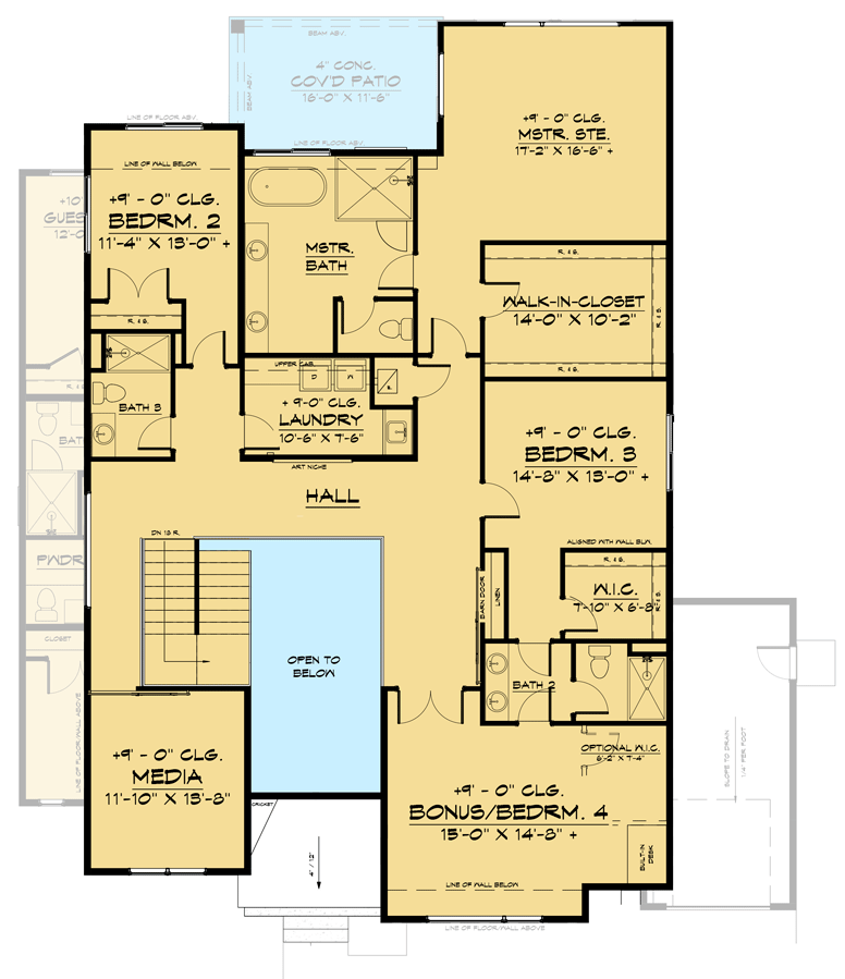 Plan 666148RAF: Contemporary 2-Story House Plan with Home Office and Media Room - Floor Plan - 2nd Floor - Contemporary, New American, Northwest