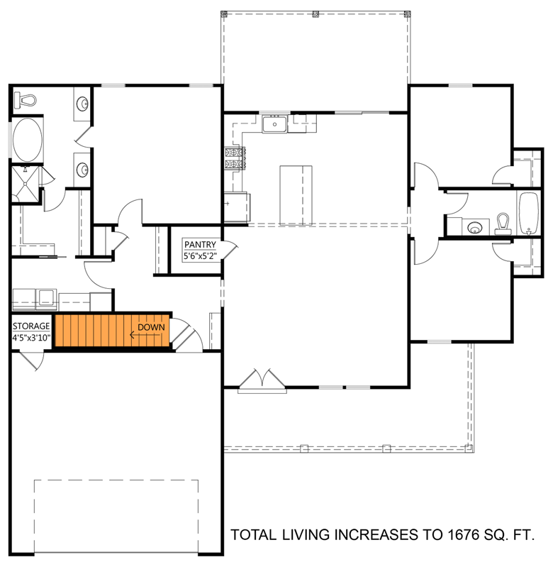 Plan 56515SM: 1600 Square Foot Modern Farmhouse with Split Bedroom Layout - Floor Plan - Main Level - Basement Stair Location - Country, Farmhouse, Modern Farmhouse