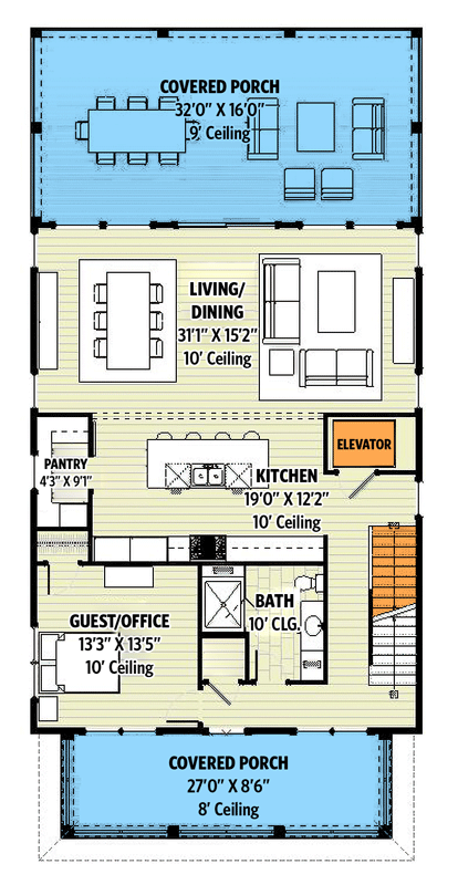 Plan 970095VC: Modern Coastal Cottage with Porches On All 3 Floors - 3588 Sq Ft - Floor Plan - Main Floor - Beach, Coastal, Low Country, Vacation