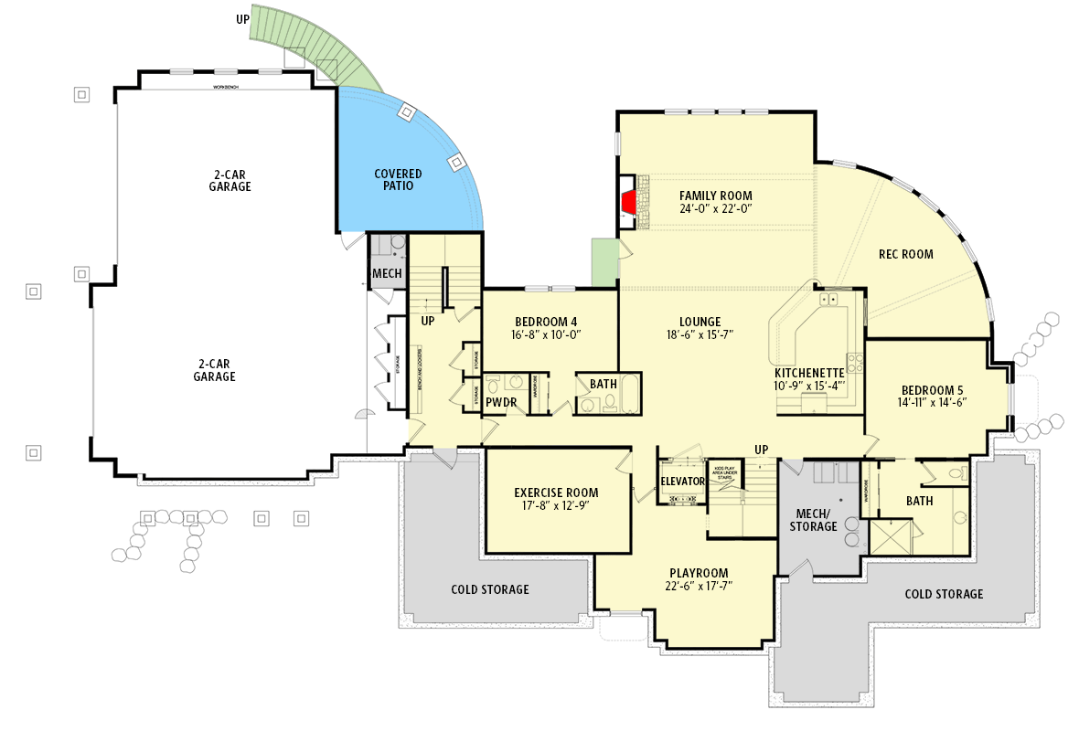Plan 849005PGE: Exclusive Mountain Craftsman Plan with Large Studio - Floor Plan - Lower Level - Contemporary, Craftsman, Mountain, New American, Northwest, Transitional