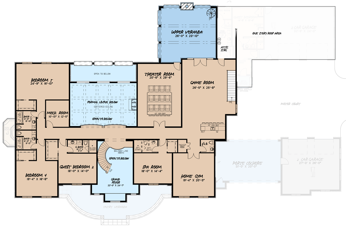 Plan 70737MK: Brick-clad Georgian Home Plan with Grilling Porch and 4-Car Garage - 10,759 Sq Ft - Floor Plan - 2nd Floor - European, Georgian, Southern Traditional, Traditional