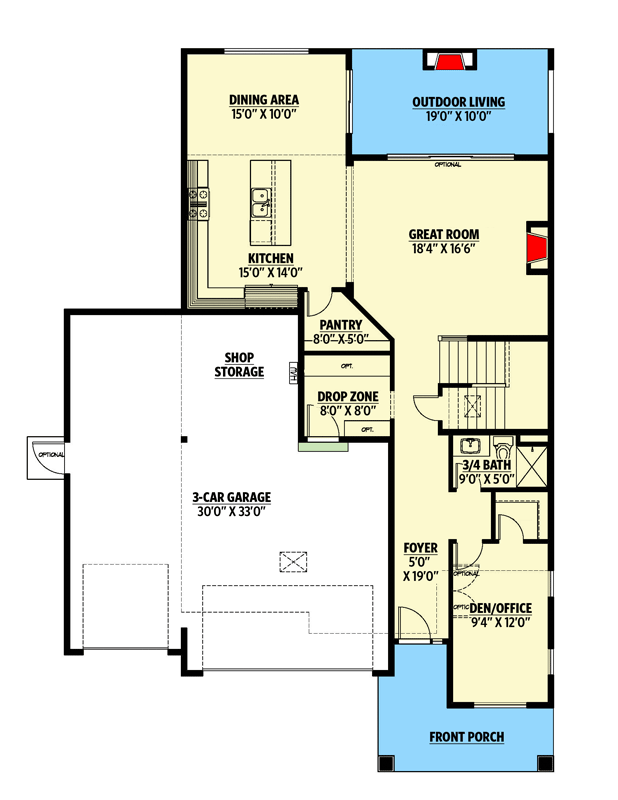Plan 737049LVL: Contemporary 2-Story House Plan with Garage Workshop - Floor Plan - Main Level - Contemporary, Mid Century Modern, Northwest, Prairie