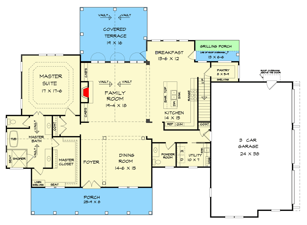 Plan 360097DK: 3-Bed Traditional Home Plan with First-floor Master Suite - Floor Plan - Main Level - Country, Craftsman, Farmhouse, Traditional