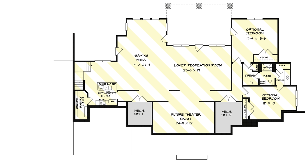 Plan 360098DK: Expandable 4-Bed House Plan with Side-Entry 3-Car Garage - Floor Plan - Optionally Finished Basement Foundation - Craftsman, Traditional