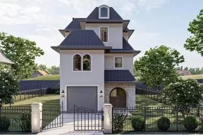 3 Story 25' Wide French County Style House Plan with Elevator